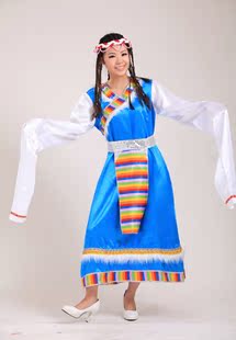 <em>藏族</em>演出服七彩裙舞台服<em>长袖</em>民族服装蒙古<em>舞蹈</em>