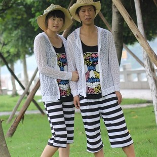 2013夏 女式大腿裤 阔腿裤 五分裤 裙裤 条纹情