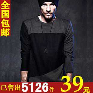  包邮春装新款潮男士长袖t恤男装打底小衫体恤衣服加肥加大码