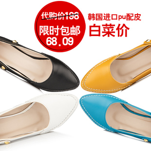  新款品春季韩版女式皮鞋子单鞋尖头纯色方跟中跟浅口低帮瓢鞋