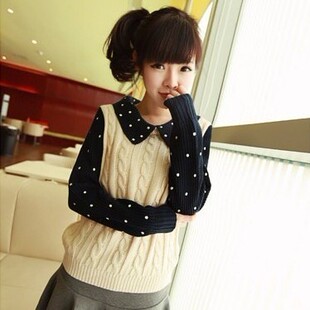  好品质韩国小清新冬春季女装新品 甜美波点麻花保暖 毛衣 女