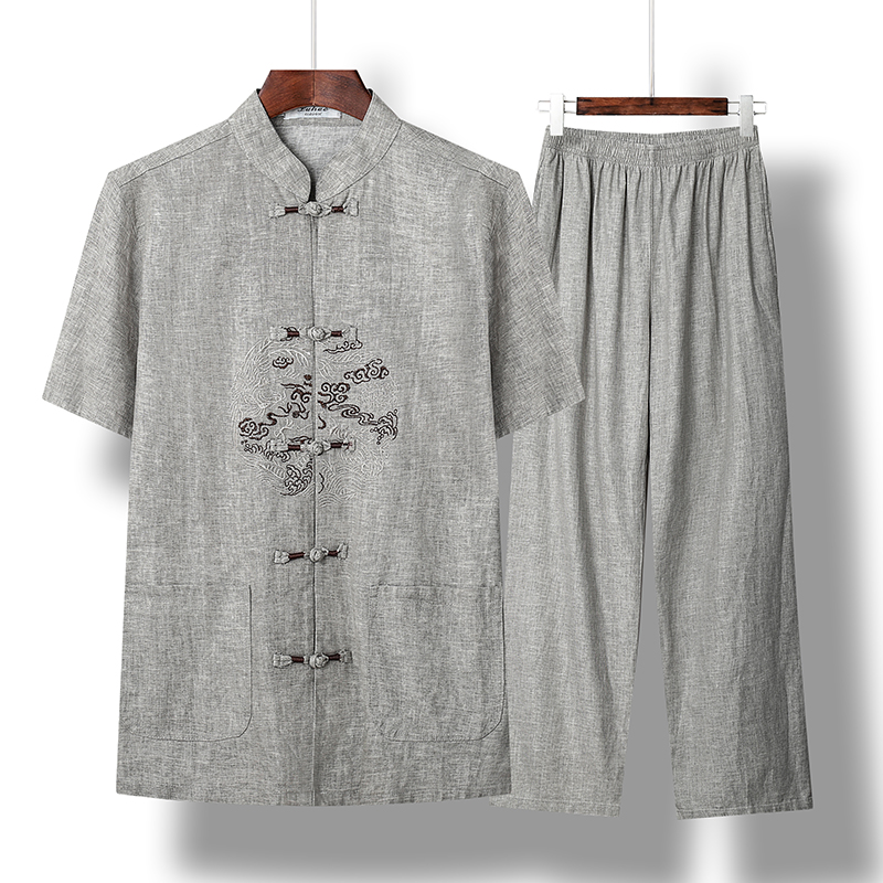 Tang costume grandpa summer suit Middle-aged and elderly people Short sleeved clothes Chinese style Chinese style Cotton and hemp summer dad clothesin the Men's clothing, National costume category - from Buy2taobao.com to provide professional Taobao agent buy service