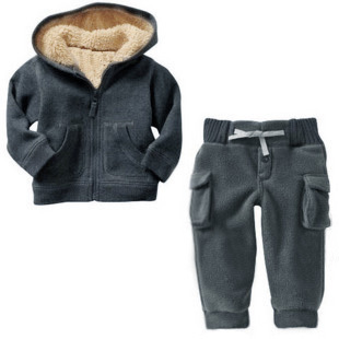  童装男童冬装 羊羔绒加厚儿童卫衣运动套装 宝宝棉衣套装