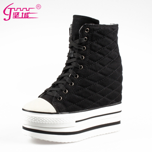  坚城高帮鞋内增高休闲女鞋 帆布鞋系带高帮 超高跟1030-A1   12cm