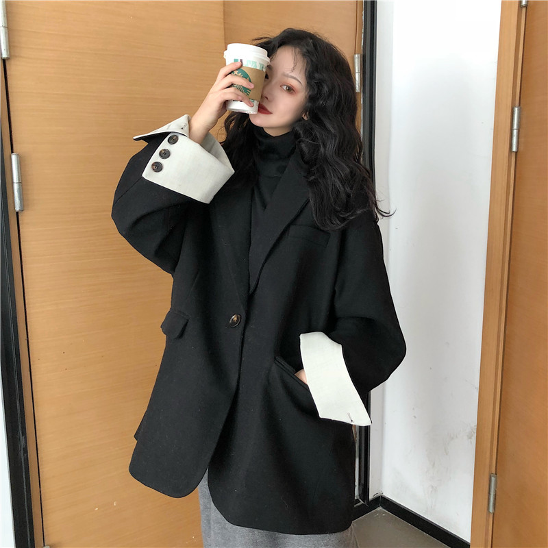 小心机袖口长袖气质bf原宿风中长西装外套春秋2019新款女韩版宽松|msdalam kategori Butik wanita / wanita, bulu kot - dari Buy2taobao.com untuk memberikan perkhidmatan ejen Taobao profesional membeli
