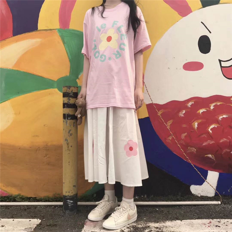学生套装女2019新款夏字母花朵粉色t恤短袖上衣+ins超火的半身裙|ruв категории Женская одежда, юбка - от Buy2taobao.com для оказания профессиональной услуги покупки агента Taobao