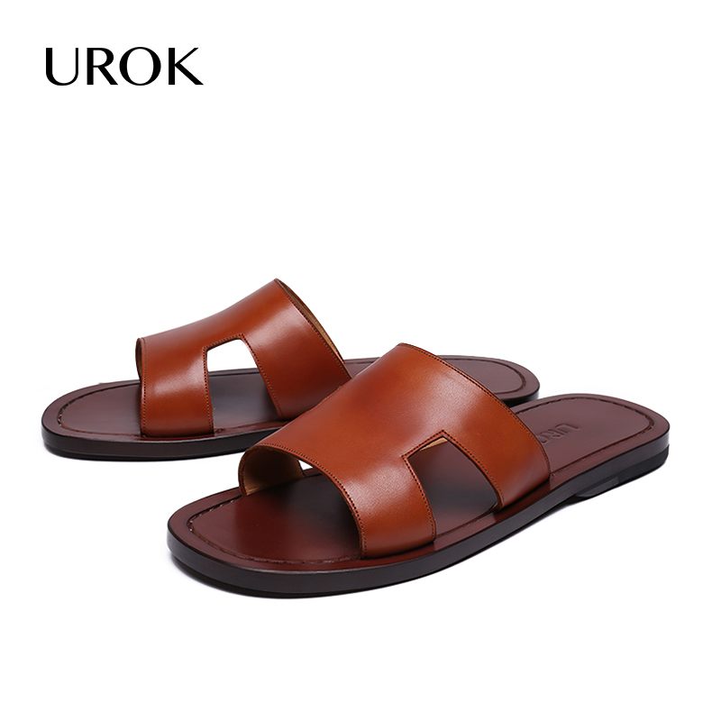UROK Imported leather manual slipper fashion ventilation Casual shoes villa Word tow genuine leather Sandalsin the Men's Shoes, Slippers category - from Buy2taobao.com to provide professional Taobao agent buy service