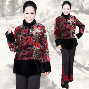  秀中尚女中老年女装服饰棉服丝绒棉衣妈妈装 中老年金丝绒外套