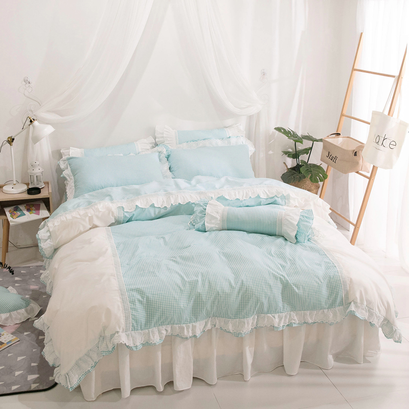 Like a breath of fresh air The bed Four piece suit pure cotton ins Cotton sheet Quilt cover Princess wind Lotus leaf Skirt girlin the Bedclothes , Bedding Sets/Family of four/Multiple sets of category - from Buy2taobao.com to provide professional Taobao agent buy service