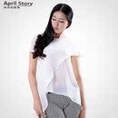 April Story 2013夏季新款 白色宽松雪纺衫 不规则裁剪雪纺上衣