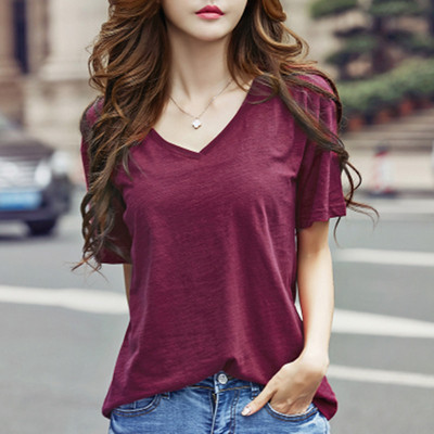 【2件49元】2018新款夏装短袖t恤女宽松简约竹节棉百搭女士上衣潮