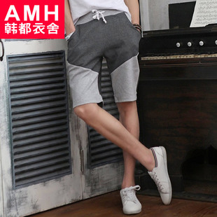  AMH男装韩国夏装新款直筒拼色抽绳休闲短裤OE2171稣