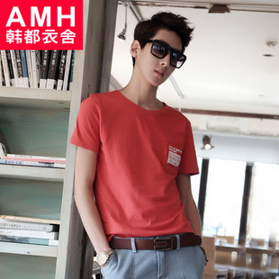  AMH男装韩国夏装新款韩版字母印花圆领短袖T恤NR2247輣膤