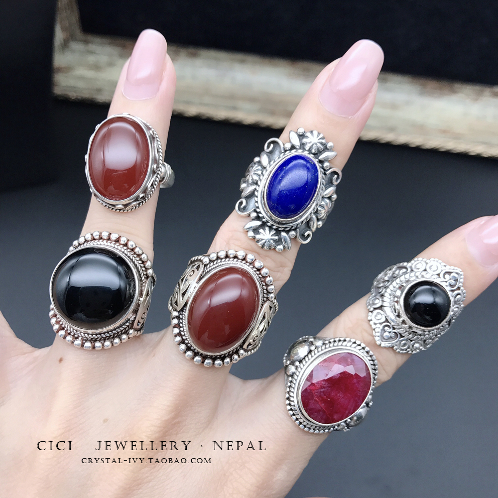 Nepal personality Retro Domineering Special section natural Black and red Red agate lapis lazuli Sterling Silver To live Ringin the Accessories/Fashion Jewelry, Ring/Ring category - from Buy2taobao.com to provide professional Taobao agent buy service