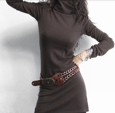 上下架计划:女式长款服装堆领长袖纯色羊绒衫修身打底针织毛衣羊毛衫清仓特价