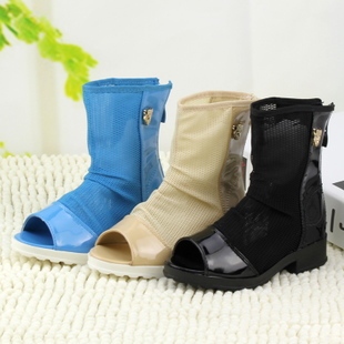  春夏款女童凉鞋 韩版拼接网沙虎头LOGO短靴 高帮罗马儿童凉鞋