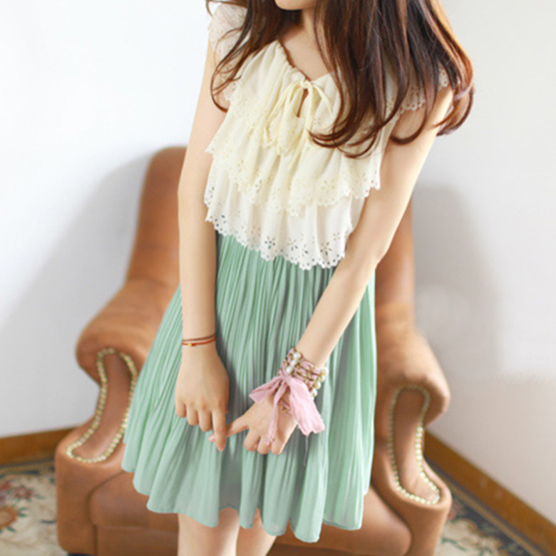 蝴蝶结雪纺连衣裙子...