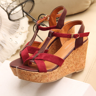  梦梦女鞋夏季新款潮欧美学院风复古女高跟鞋高防水坡跟凉鞋子