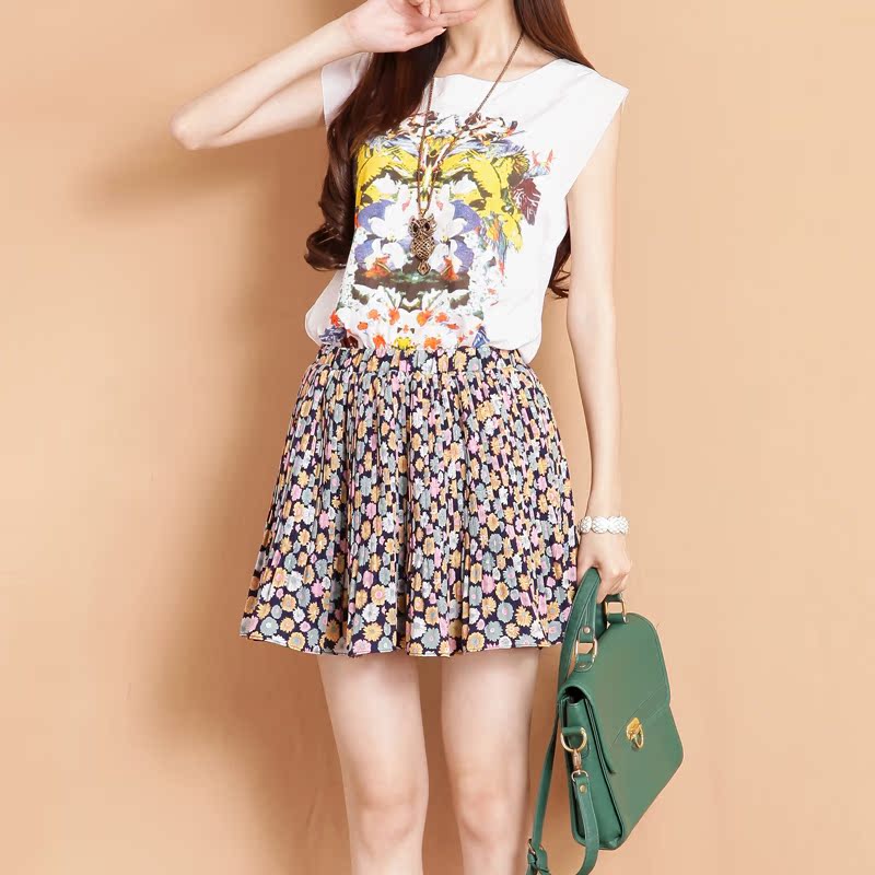 韩版印花圆领雪纺棉...