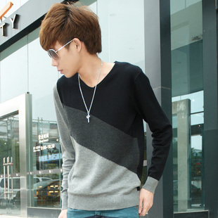  酷流春秋装新款男装韩版v领针织衫线衣男士毛衣打底衫潮男薄衣服