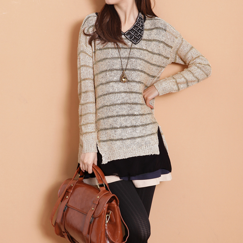 韩版亮片金丝条纹...