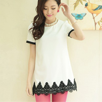 拼接蕾丝显瘦上衣...