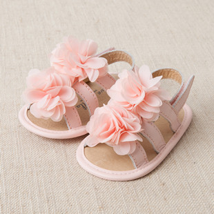  davebelle夏季女宝宝婴儿童鞋 绣花朵真皮露趾凉鞋公主鞋子DB206A