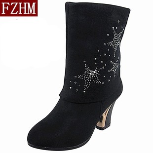  【天天特价】秋冬新品女靴子雪地靴 正品老北京布鞋 高跟水钻女靴