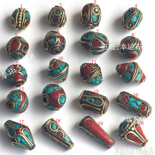  幸运石 DIY散珠配件批发复古藏饰佛珠尼泊尔绿松石红珊瑚手工铜珠