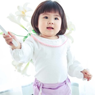  恩恩熊公主儿童长袖T恤女宝宝打底衫 婴儿纯棉t恤 儿童翻领娃娃衫