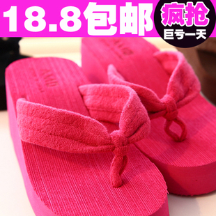  4588 夏季新款超高坡跟人字拖女防水台厚底松糕沙滩凉拖鞋