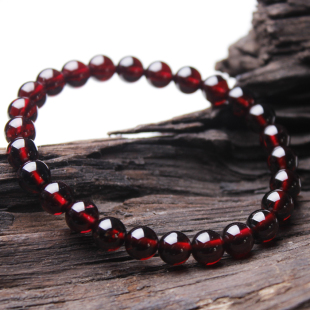  顶级品质天然酒红石榴石手链 正品水晶 经典酒红6-10mm 美容养颜