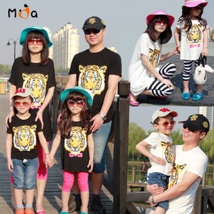  亲子装夏装全家装款春装韩版新母女装母子装父子装大码家庭装