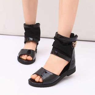  夏款童鞋 时尚简约金属网布女童凉鞋鱼嘴鞋单鞋软底儿童凉鞋