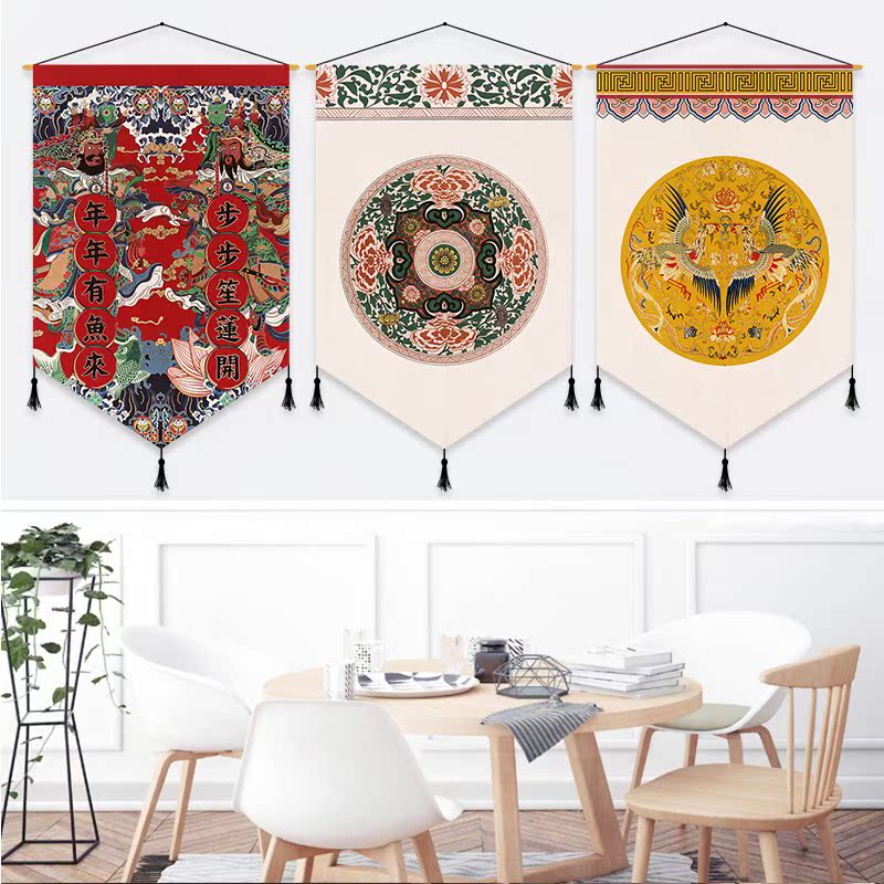 2019 sofa Restaurant Ethnic style Fabric art Hanging picture Study triangle Decorative painting Chinese style Tapestries new pattern Banners Entrancein the Home Fabric , Tapestry/Tapestry category - from Buy2taobao.com to provide professional Taobao agent buy service