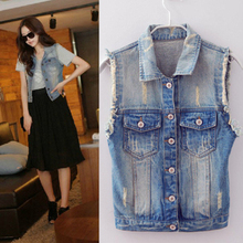 Sleeveless code denim vest vest female models spring and summer Korean version of the influx of European and American waistcoat pony folder Jacket Top