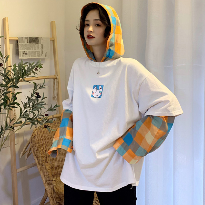 spring and autumn Korean Edition Lazy wind bf Easy Versatile False two Thin section Hooded ins Ultra-fire cec Sweater Schoolgirlin the Women's clothing/Boutique , Sweater/Fleece category - from Buy2taobao.com to provide professional Taobao agent buy service