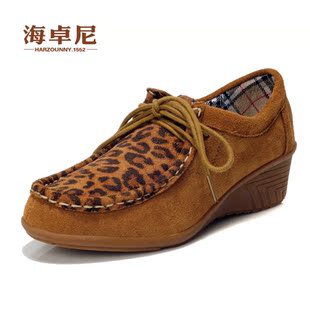  海卓尼新款坡跟鞋休闲鞋女真皮鞋英伦风春季休闲女鞋坡跟单鞋