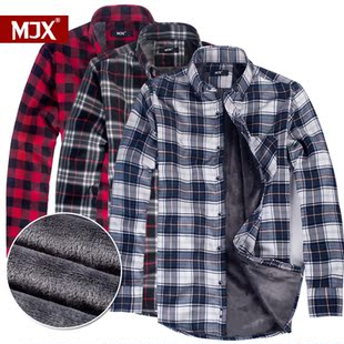  MJX 秋冬男士磨毛格加厚保暖衬衫 时尚休闲丝绵保暖男衬衫