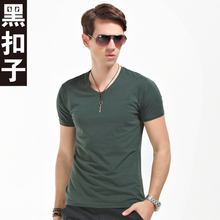 Black buttons 2013 summer men short-sleeved T-shirt men Korean Slim V-neck solid color short-sleeve T-shirt men Tide