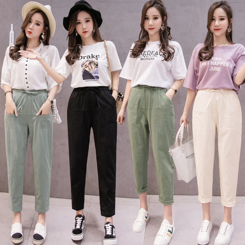 Casual pants Bokuanxia 2019 new pattern Easy Korean Edition Cotton and hemp Nine points Haren pants Show thin Versatile Haren trousersin the Women's clothing/Boutique , Pants , Casual pants category - from Buy2taobao.com to provide professional Taobao agent buy service