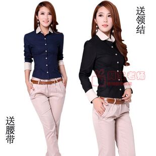 2013<em>春装女装</em>女士长袖<em>衬衫</em>女职业黑色<em>衬衣</em>工