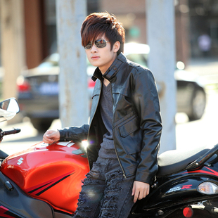  新品春装机车真皮皮衣 男复古韩版 时尚修身潮男款海宁皮外套