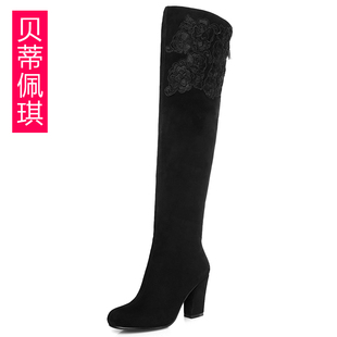  贝蒂佩琪 全羊皮真皮高跟女靴 显瘦长靴子 欧美高筒靴过膝长靴