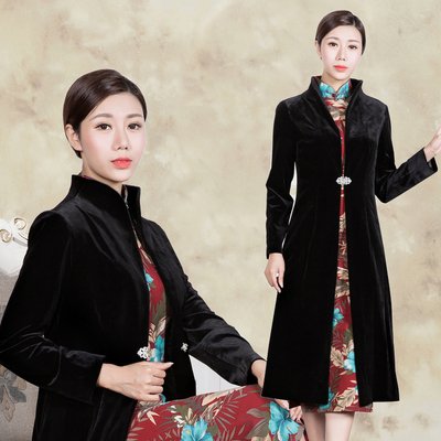 2016新款秋冬日常丝绒外套披肩旗袍长款复古