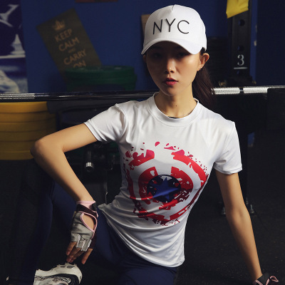 超人美国队长运动紧身上衣训练短袖速干跑步健身房女瑜伽T恤文胸在类目 运动服/休闲服装, 健身服装, 健身衣中 - 来自Buy2taobao.com提供专业的淘宝代购服务