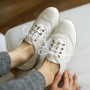  韩国代购女鞋正品 13年春季新款进口英伦风系带休闲平底低跟单鞋