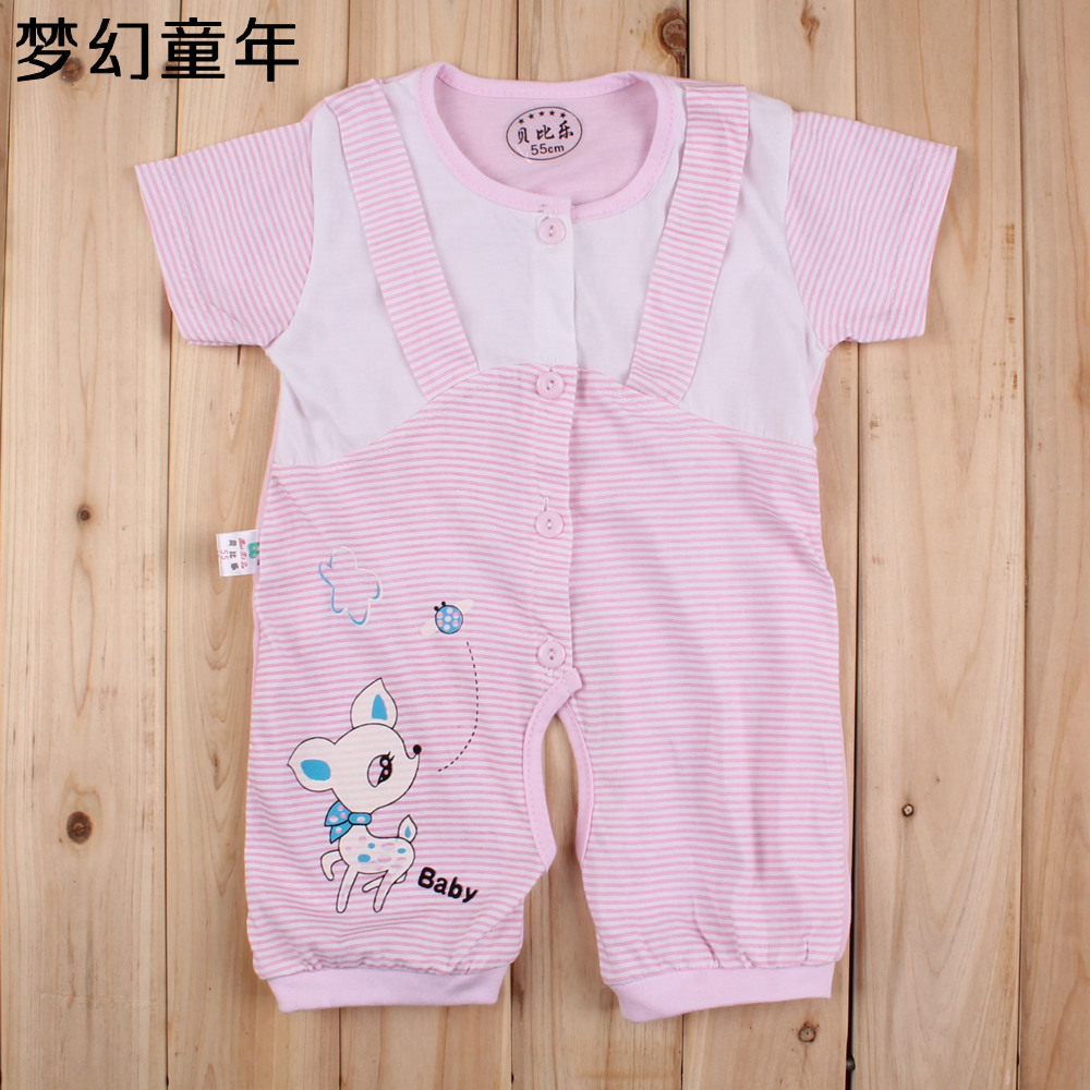 韩版 婴幼儿短爬服宝宝纯棉夏季开裆短袖连体衣 连身衣服包邮