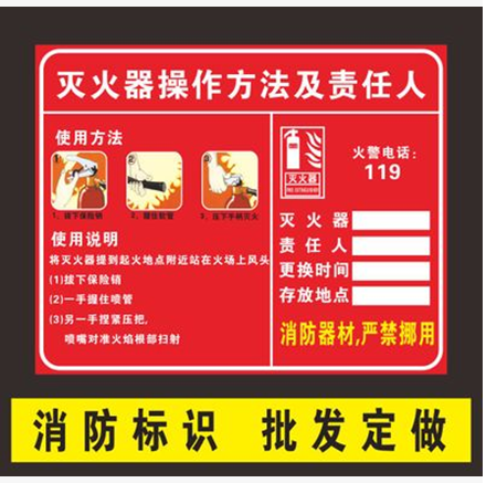 消防安全标识牌 灭火器操作使用方法及责任人标志贴警示牌 提示牌