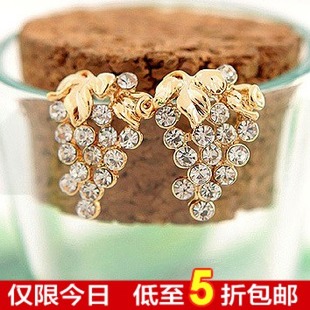  婉莹正品 炫彩葡萄耳钉 满钻水果防过敏耳饰批发 韩国饰品高品质